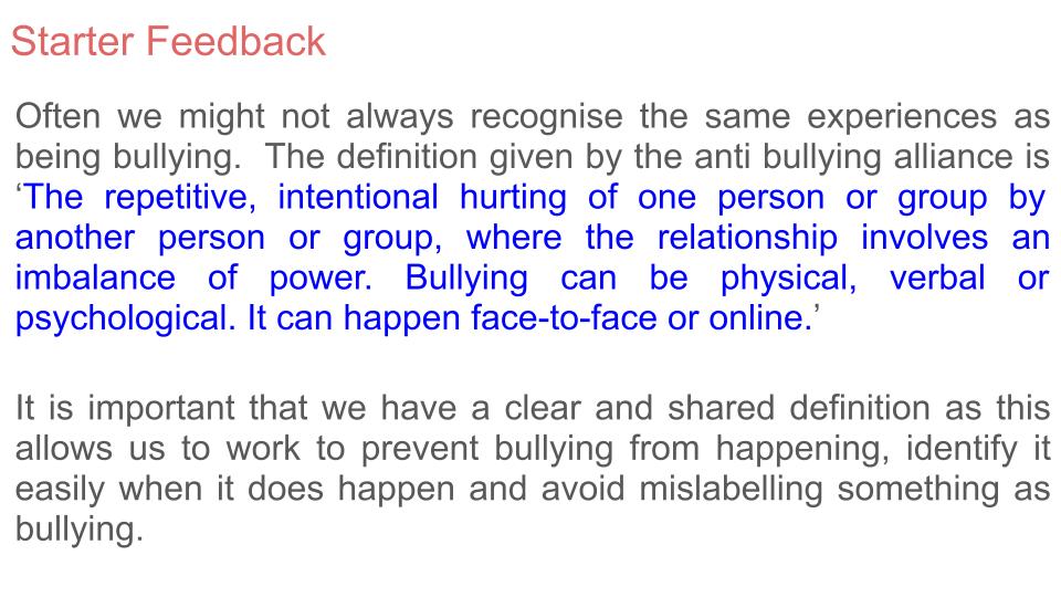 Anti Bullying Week lesson tutor time assembly and display resources. Definition