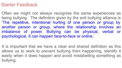 Anti Bullying Week lesson tutor time assembly and display resources. Definition