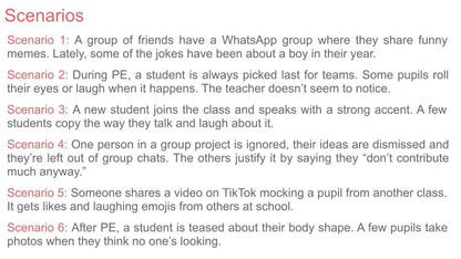 Anti Bullying Week lesson tutor time assembly and display resources bullying scenarios activity
