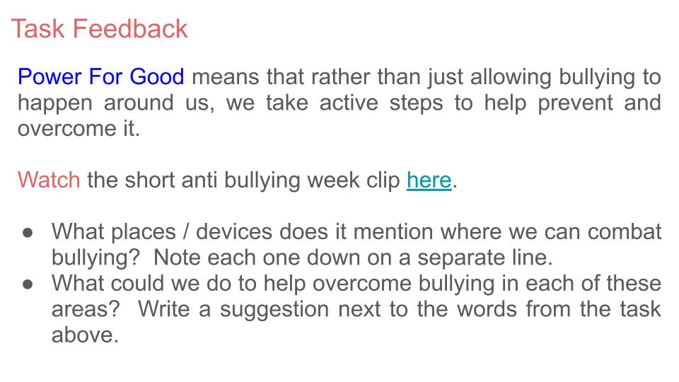 Anti Bullying Week lesson tutor time assembly and display resources. Power for good 2025 video