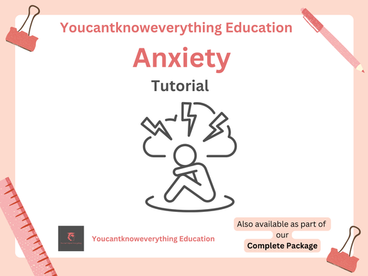 PSHE Anxiety tutorial poster with a person icon and text on a light pink background