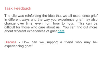 bereavement mourning grief pshe lesson form time tutor resource ks4 task