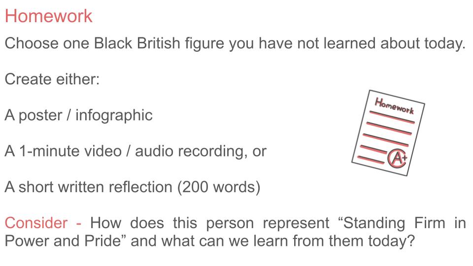 Black history month 2025 lesson tutor time standing firm in power and pride resource. homework