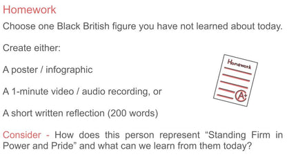 Black history month 2025 lesson tutor time standing firm in power and pride resource. homework