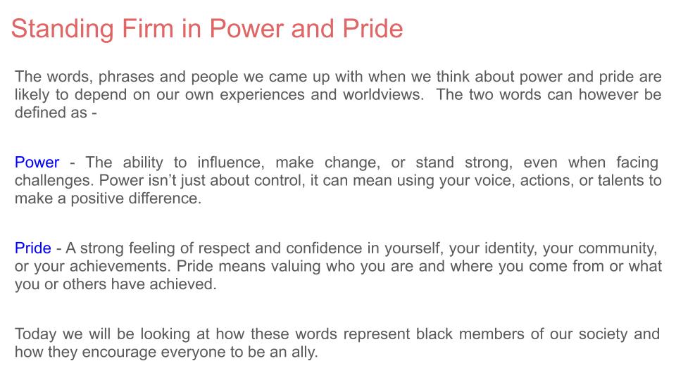 Black history month 2025 lesson tutor time standing firm in power and pride resource.
