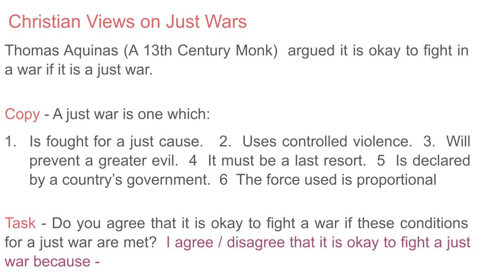 Christian attitudes to war Lesson