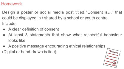 Consent free Lesson / Tutor Time / Workbook resource for RSHE / PSHE KS3 KS4 homework
