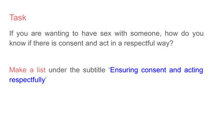 Consent free Lesson / Tutor Time / Workbook resource for RSHE / PSHE KS3 KS4