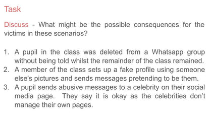 Cyber bullying pshe lesson task