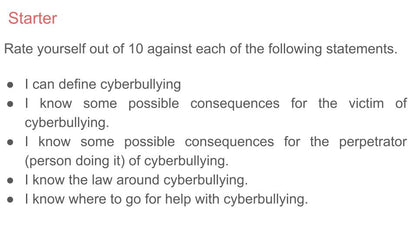 Cyber bullying pshe lesson starter