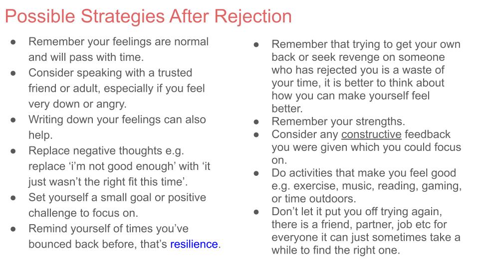 Rejection PSHE lesson tutor time workbook resource 2026 RSHE Guidance