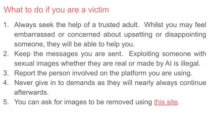 Deepfakes PSHE lesson RSHE online safety resource. victim help