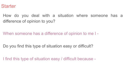 Differences of opinion / conflict PSHE Lesson