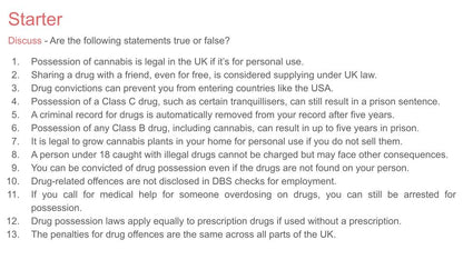 Drugs - Consequences & Dealing with Emergencies KS5
