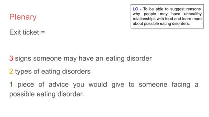 Eating Disorders - Relationships with Food Lesson