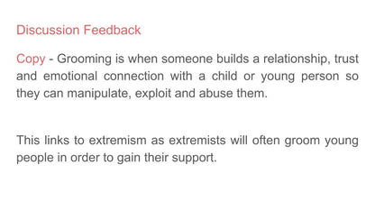 Extremism, Radicalisation & Grooming Lesson