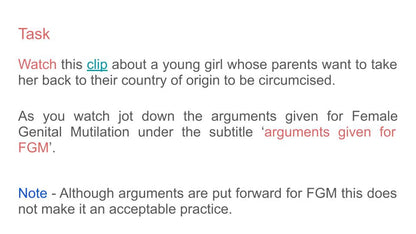 female genital mutilation FGM PSHE lesson from Youcantknoweverything Education ideal for KS3 or KS4