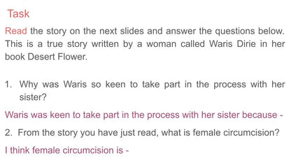 female genital mutilation FGM PSHE lesson from Youcantknoweverything Education ideal for KS3 or KS4 Waris Dirie Desert Flower