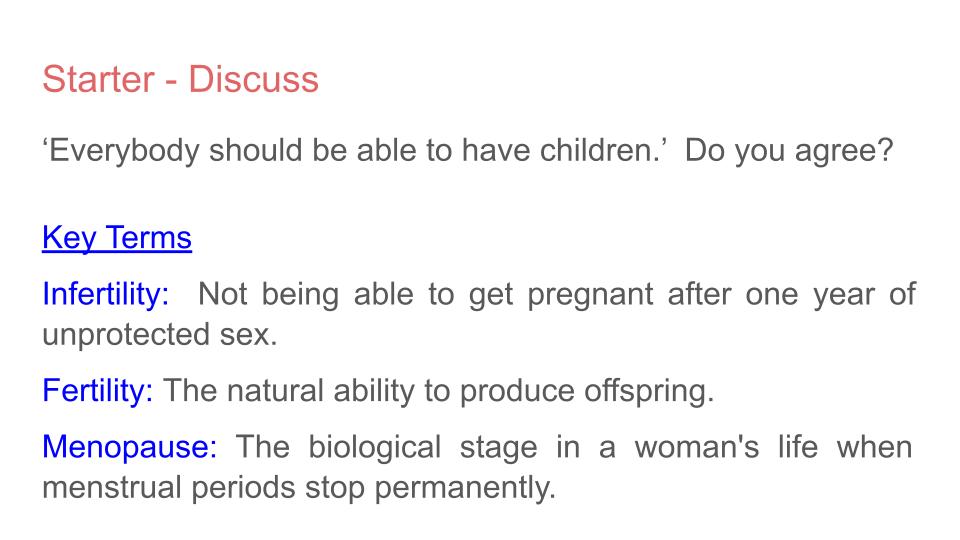 fertility and menopause pshe rshe 2026 lesson tutor time resources starter key terms