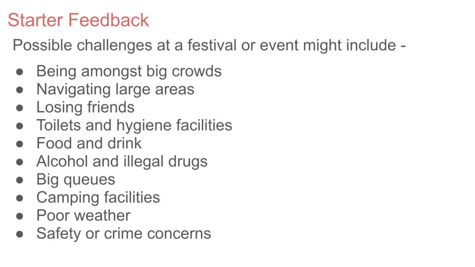 Personal Safety - Festivals & Events Lesson