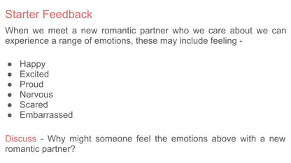 First romantic relationships PSHE lesson tutor time pupil workbook RSHE starter