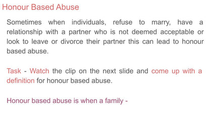 Forced Marriage / Honour Based Abuse Tutorial