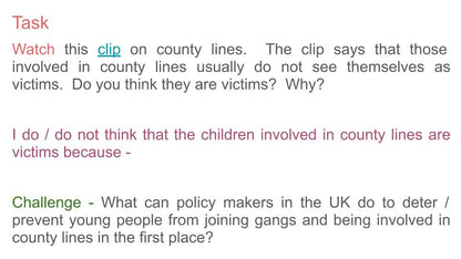 Gangs and County Lines PSHE Lesson