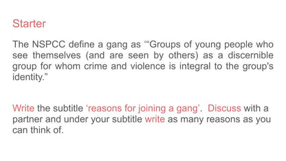 Gangs and County Lines PSHE Lesson