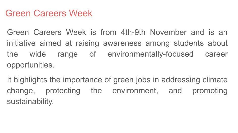 Green Careers Week Tutorial / Assembly