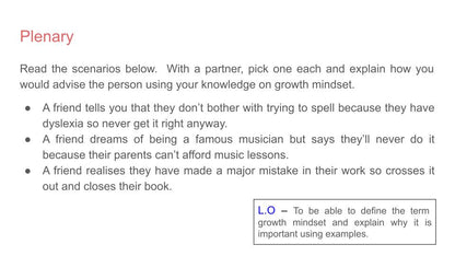 Growth mindset pshe lesson tutor time wellbeing resource 2026 RSHE plenary