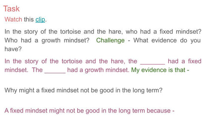 Growth mindset pshe lesson tutor time wellbeing resource 2026 RSHE tortoise and hare