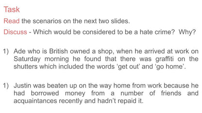 Hate Crime Lesson or Tutor Time