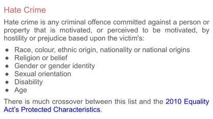 Hate Crime Lesson or Tutor Time