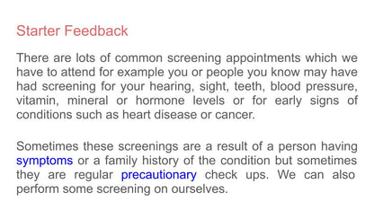 Health Screening / Testing Lesson