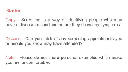 Health Screening / Testing Lesson
