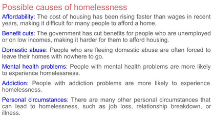 causes of homelessness reasons pshe lesson