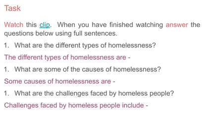 Homelessness PSHE / Citizenship Lesson