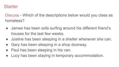 Homelessness PSHE / Citizenship Lesson