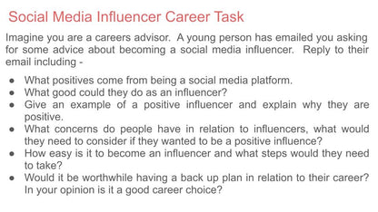 Online Influencers Lesson or Form Time Tutorial