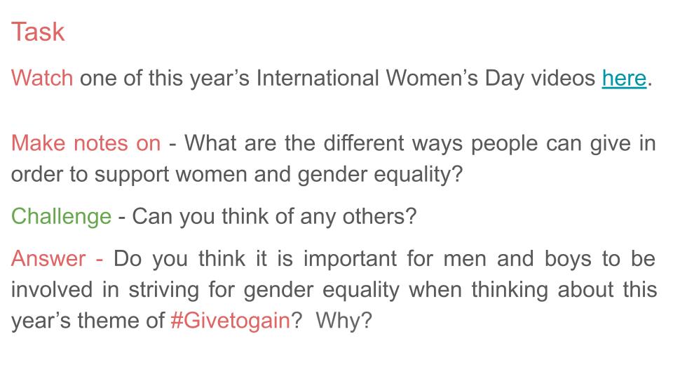 International Women's Day 2026 lesson tutor time assembly resource school 