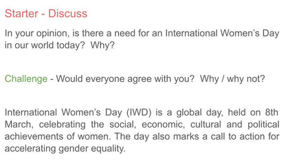 International Women's Day 2026 lesson tutor time assembly resource school 