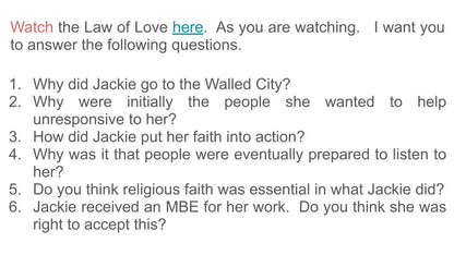 jackie pullinger law of love video lesson questions re