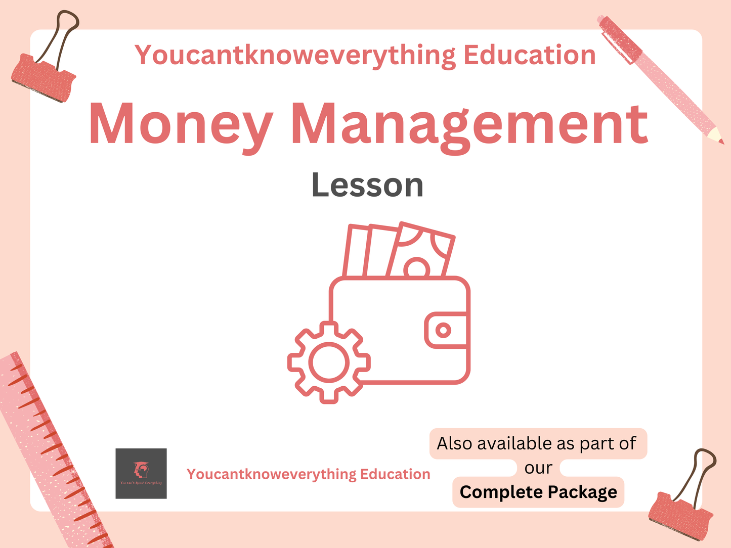 PSHE Cover of 'Money Management Lesson' from Youcantknoweverything Education with a pink background and money icon.