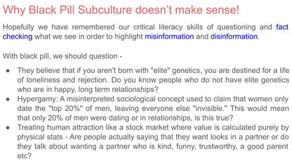 Black pill subculture PSHE RSHE lesson tutor time resource online