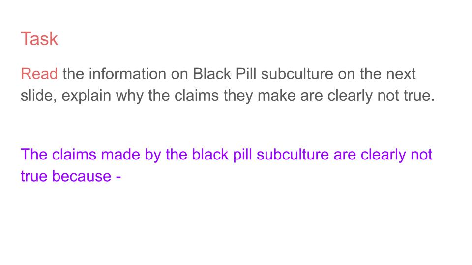 Black pill subculture PSHE RSHE lesson tutor time resource online