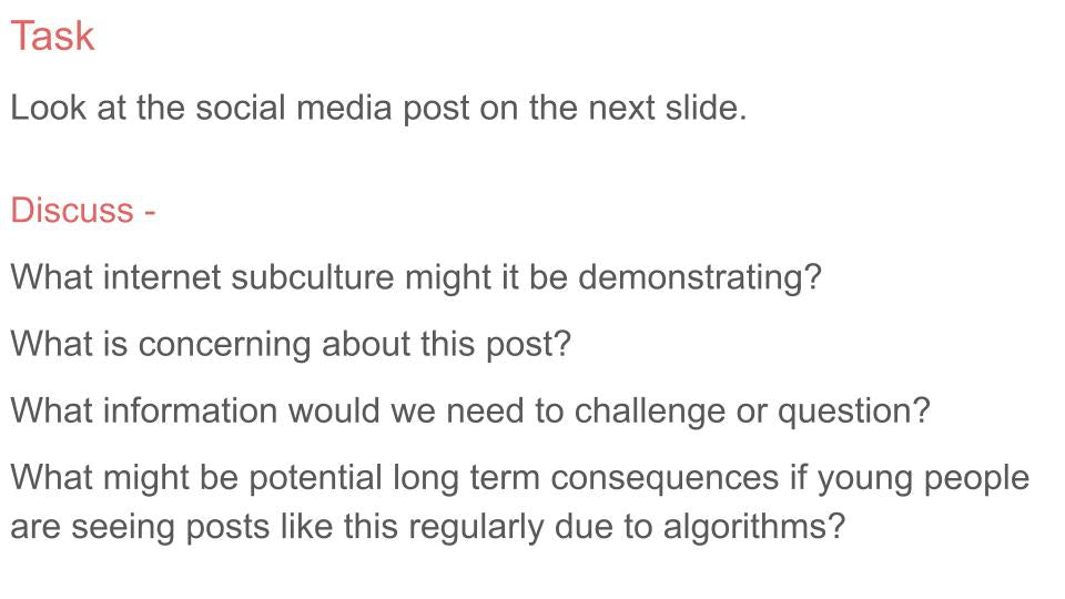 Black pill subculture PSHE RSHE lesson tutor time resource online