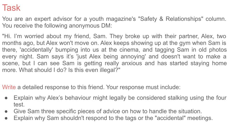 Stalking PSHE RSHE lesson 2026 free tutor time