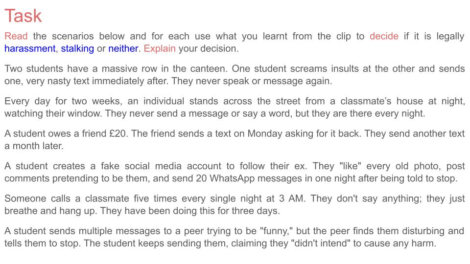 Stalking PSHE RSHE lesson 2026 free tutor time