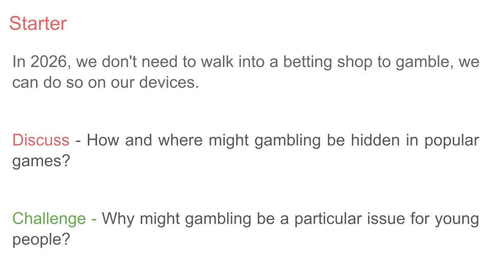 Online gambling pshe lesson tutor time form resource 2026 RSHE guidance