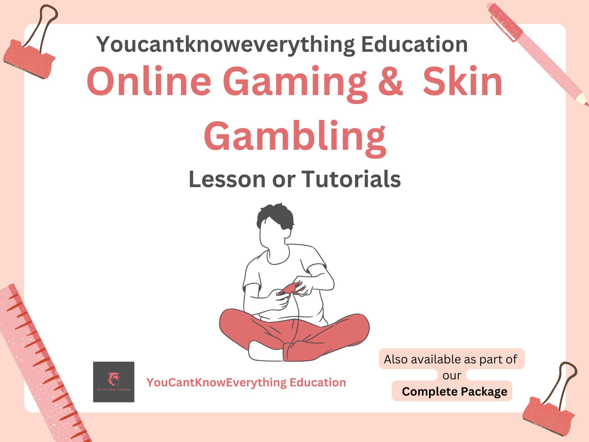 Educational PSHE graphic for Youcantknoweverything Education on online gaming and skin gambling with a person sitting and using a phone.